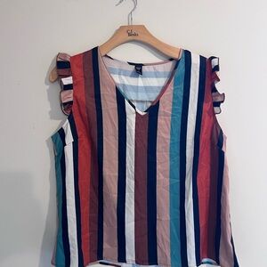 SHEIN Multicolor Striped Ruffle Sleeve Blouse